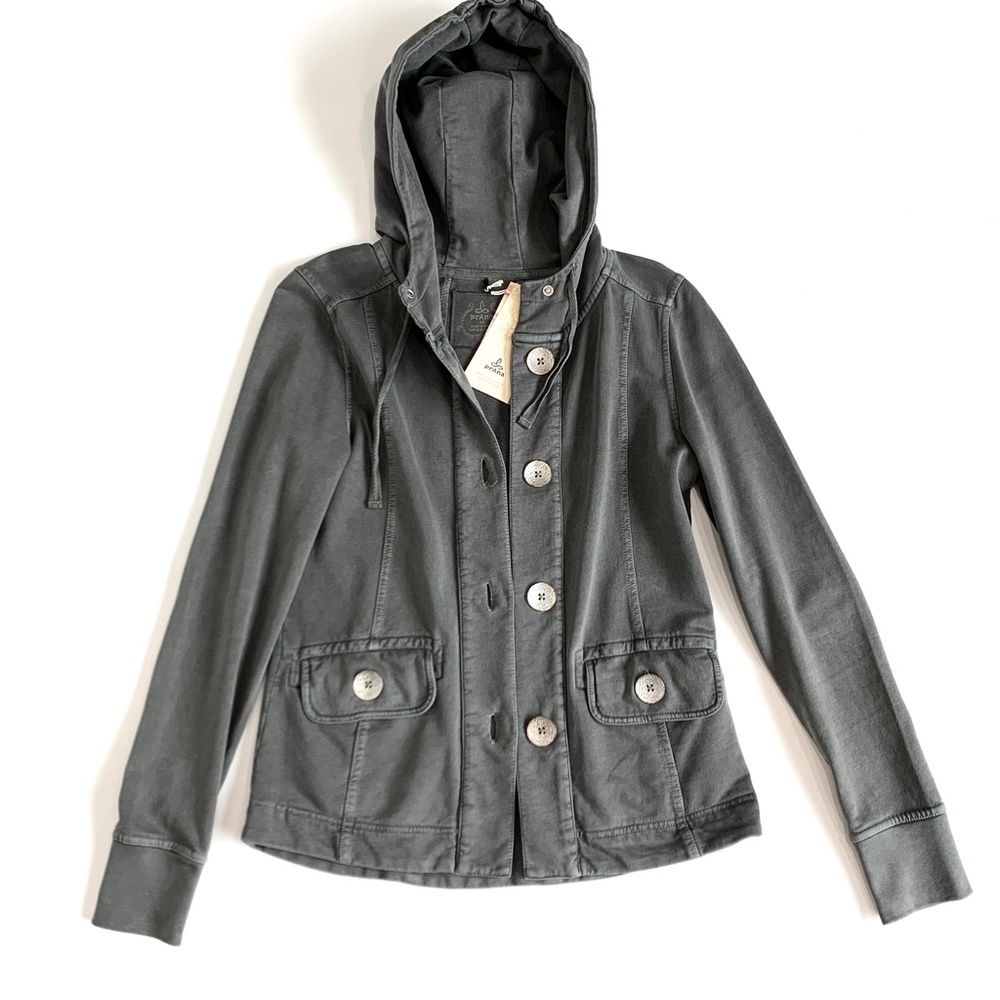 Prana Gray Janelle Button Front Hoodie Jacket Organic Cotton Sweatshirt - Picture 8 of 8